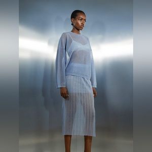 karen millen Set Semi-sheer Metallic  Top/Skirt Size M